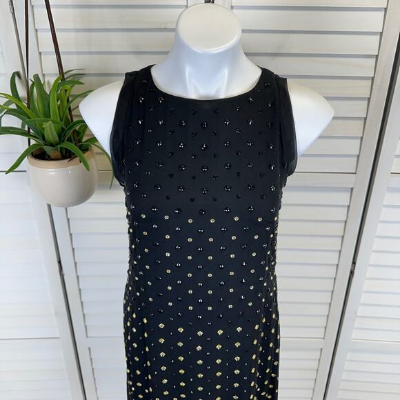 Diane Von Furstenberg Black Silk Ella Dress Chiffon Shift Stud Rhinestone Size 2 - Picture 2 of 16